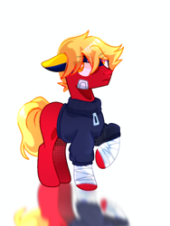 Size: 720x960 | Tagged: safe, artist:diniarvegafinahar, earth pony, pony, bandage, clothes, eye clipping through hair, floppy ears, jacket, male, nation ponies, no cutie marks because im lazy, ponified, raised hoof, simple background, solo, stallion, stars, unamused, venezuela, white background