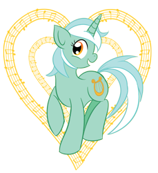 Size: 1013x1105 | Tagged: safe, artist:xkappax, lyra heartstrings, pony, unicorn, g4, female, heart, music notes, raised hoof, simple background, smiling, solo, transparent background