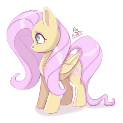 Size: 2000x2000 | Tagged: safe, artist:sonyager, fluttershy, pegasus, pony, g4, chibi, female, folded wings, high res, shy, simple background, sketch, solo, standing, white background, wings