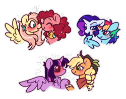 Size: 697x552 | Tagged: safe, artist:queerhorses, applejack, fluttershy, pinkie pie, rainbow dash, rarity, twilight sparkle, alicorn, earth pony, pegasus, pony, unicorn, g4, bandana, bedroom eyes, blushing, boop, bowtie, braid, chest fluff, cute, dashabetes, diapinkes, female, floating heart, heart, holding hooves, hug, jackabetes, lesbian, looking at each other, looking at someone, mane six, mare, noseboop, outline, raribetes, ship:flutterpie, ship:raridash, ship:twijack, shipping, shyabetes, simple background, transparent background, twiabetes, twilight sparkle (alicorn), white outline, winghug, wings