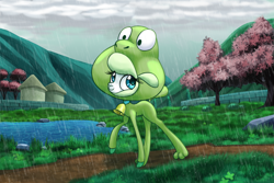 Size: 2400x1600 | Tagged: safe, artist:thescornfulreptilian, pom (tfh), sheep, them's fightin' herds, clothes, community related, costume, kigurumi, rain, solo