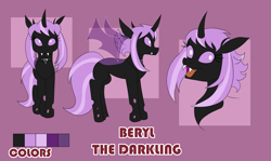 Size: 2847x1695 | Tagged: safe, artist:cookie-ruby, oc, oc:beryl, changeling, changeling oc, ponysona, purple changeling, reference sheet