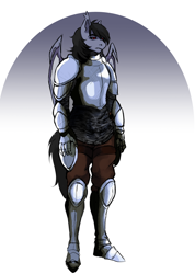 Size: 1824x2560 | Tagged: safe, artist:obscured, oc, oc only, bat pony, pony, anthro, armor, gradient background, sketch, solo