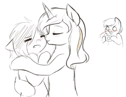 Size: 911x699 | Tagged: safe, oc, oc:hysteriana, oc:megabait, earth pony, pony, unicorn, anime style, artist, blood, cute, duo, duo female, female, kissing, lesbian, nosebleed, old art, photo, ponified, sketch