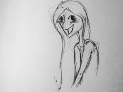 Size: 500x375 | Tagged: safe, artist:mylittleawesome, fluttershy, human, g4, female, humanized, sketch, smiling, solo, traditional art
