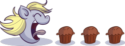 Size: 3265x1214 | Tagged: safe, artist:xkappax, derpy hooves, pegasus, pony, g4, disembodied head, eyes closed, female, food, happy, mare, muffin, pac-man, parody, simple background, smiling, that pony sure does love muffins, tongue out, transparent background