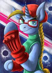 Size: 1734x2434 | Tagged: safe, artist:jamescorck, oc, oc:paper clip, pony, unicorn, cammy white, clothes, cosplay, costume, glasses, solo, street fighter