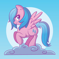 Size: 1080x1080 | Tagged: safe, artist:xkappax, firefly, pegasus, pony, g1, cloud, female, mare, rearing, side view, smiling, solo
