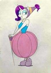 Size: 2464x3500 | Tagged: safe, artist:killerteddybear94, rarity, unicorn, anthro, plantigrade anthro, g4, bedroom eyes, clothes, cosplay, costume, crossover, don bluth, high res, ms. fieldmouse, pincushion, seductive look, slippers, smiling, thumbelina, thumbelina (1994), traditional art