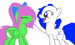 Size: 1323x801 | Tagged: safe, artist:jc2000, oc, oc only, oc:jc, oc:zippy sparkz, earth pony, pegasus, pony, base used, boop, duo, earth pony oc, eyes closed, happy, open mouth, pegasus oc, smiling
