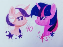 Size: 3264x2448 | Tagged: safe, artist:equmoria, twilight, twilight sparkle, pony, unicorn, mlp fim's thirteenth anniversary, g1, g4, high res, marker drawing, solo, sparkles, traditional art
