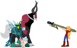 Size: 3200x2000 | Tagged: safe, artist:crisostomo-ibarra, cozy glow, lord tirek, megan williams, queen chrysalis, alicorn, centaur, changeling, changeling queen, human, pony, taur, mlp fim's thirteenth anniversary, equestria girls, g1, g4, alicornified, bell, boots, clothes, cloven hooves, confident, cowboy boots, cozycorn, denim, equestria girls-ified, female, filly, foal, g1 to g4, generation leap, grogar's bell, high heel boots, high res, imminent death, jeans, legion of doom, male, nuclear weapon, older, pants, race swap, rocket launcher, shocked, shocked expression, shoes, simple background, this will end in death, this will end in pain, transparent background, ultimate chrysalis, weapon