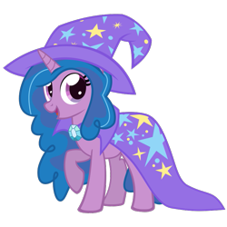 Size: 750x750 | Tagged: safe, artist:the smiling pony, izzy moonbow, pony, unicorn, g4, g5, .svg available, cape, clothes, costume, g5 to g4, generation leap, hat, looking at you, open mouth, open smile, simple background, smiling, solo, transparent background, trixie's cape, trixie's hat, vector