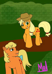 Size: 2894x4093 | Tagged: safe, artist:rawmel, applejack, applejack (g1), earth pony, pony, mlp fim's thirteenth anniversary, g1, g4, digital art, female, mare