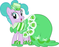 Size: 2048x1612 | Tagged: safe, artist:maddietheuniversalfan68, edit, aura (g4), earth pony, pony, g4, alternate universe, aura also dresses in style, aura's first gala dress, aurabetes, bowtie, castle creator, clothes, cute, dress, female, gala dress, green dress, hat, mare, older, older aura (g4), open mouth, open smile, shoes, simple background, smiling, solo, stock vector, transparent background