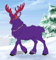 Size: 880x940 | Tagged: safe, oc, oc only, oc:antlerheart, deer, reindeer, antlers, cloven hooves, do not steal, dolldivine, female, non-pony oc, original character do not steal, purple fur, solo