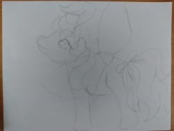 Size: 4160x3120 | Tagged: safe, artist:mjangelvortex, rosedust, flutter pony, mlp fim's thirteenth anniversary, g1, bow, feather, female, insect wings, looking up, mare, queen rosedust, smiling, tail, tail bow, traditional art, wings, wip