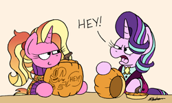 Size: 2124x1276 | Tagged: safe, artist:bobthedalek, luster dawn, starlight glimmer, pony, unicorn, g4, clothes, daughters gonna daughter, female, halloween, holiday, horn, jack-o-lantern, luster dawn is starlight's and sunburst's daughter, mare, mother and child, mother and daughter, older, older starlight glimmer, parent:starlight glimmer, parent:sunburst, parents:starburst, pumpkin, pumpkin carving, smug, starlight glimmer is not amused, sweater, unamused