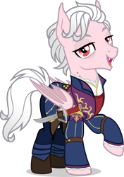 Size: 3169x4500 | Tagged: safe, artist:limedazzle, bat pony, pony, undead, vampire, astarion, baldur's gate, baldur's gate 3, baldur's gate iii, clothes, knife, male, ponified, simple background, solo, stallion, transparent background