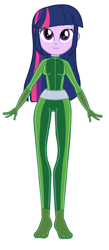 Size: 1350x3106 | Tagged: safe, artist:invisibleink, twilight sparkle, human, equestria girls, g4, base used, bodysuit, catsuit, clothes, full body, latex, latex suit, looking up, simple background, smiling, solo, totally spies, white background