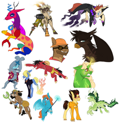 Size: 1280x1326 | Tagged: safe, artist:primrosepaper, diamond dog, donkey, draconequus, dracony, dragon, earth pony, griffon, hybrid, pegasus, pony, unicorn, ambiguous gender, bust, clothes, cloven hooves, covered eyes, crossover, crying, diamond dogified, donkified, draconequified, engineer, female, fire, franky, glowing, glowing horn, goggles, griffonized, grin, gritted teeth, hard hat, hat, hoodie, hoof hold, horn, junkrat, lego, lego ninjago, living toy, lloyd garmadon, magic staff, male, mare, mei (monkie kid), mk (monkie kid), moira, monkey d. luffy, monkie kid, nami, one piece, open mouth, open smile, overwatch, ponified, simple background, slingshot, smiling, sniper, species swap, staff, stallion, teeth, the amazing digital circus, toy, unshorn fetlocks, usopp, vinsmoke sanji, white background, zolo-toy, zooble