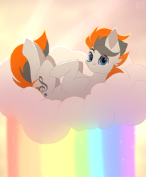 Size: 1335x1620 | Tagged: safe, artist:elektra-gertly, oc, oc only, oc:sukko, pegasus, pony, cloud, commission, looking at you, male, on a cloud, rainbow, solo, stallion, ych result