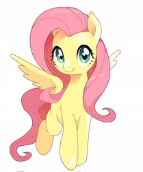 Size: 1713x2048 | Tagged: safe, artist:cheesesauce_45, fluttershy, pegasus, pony, g4, cute, daaaaaaaaaaaw, female, looking at you, mare, shyabetes, simple background, smiling, smiling at you, solo, spread wings, white background, wings