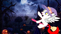 Size: 749x424 | Tagged: safe, artist:shafiqhafizi70, oc, alicorn, pony, broom, clothes, costume, detailed background, female, flying, flying broomstick, halloween, halloween costume, holiday, mare, photo, solo