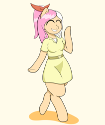 Size: 4191x4961 | Tagged: safe, artist:realgero, oc, oc only, oc:hope, semi-anthro, arm hooves, clothes, dress, simple background, smiling, snoot game, solo, walking