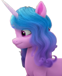 Size: 629x768 | Tagged: safe, edit, edited screencap, screencap, izzy moonbow, pony, unicorn, g5, mane smelody, my little pony: make your mark, my little pony: make your mark chapter 5, spoiler:g5, spoiler:my little pony: make your mark, spoiler:my little pony: make your mark chapter 5, spoiler:mymc05e05, 3d, background removed, blue mane, female, looking left, mare, png, purple eyes, purple skin, simple background, solo, standing, transparent background