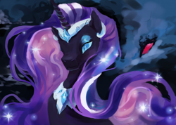 Size: 2274x1620 | Tagged: safe, artist:zitrown, nightmare rarity, pony, unicorn, g4, female, horn, jewelry, mare, peytral, regalia, solo, sparkles