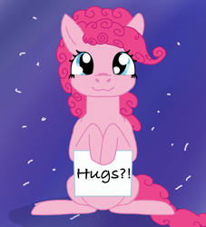 Size: 1998x2198 | Tagged: safe, anonymous artist, derpibooru exclusive, pinkie pie, earth pony, pony, g4, curly mane, female, hoof hold, looking at you, mare, sign, smiling, solo