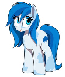 Size: 900x1050 | Tagged: safe, artist:thebatfang, oc, oc only, oc:fallen oakly, earth pony, pony, g4, blue coat, blue eyes, blue mane, female, imported from ponybooru, long mane, mare, piebald, ponerpics import, simple background, solo, spotted, transparent background