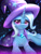 Size: 1792x2389 | Tagged: safe, artist:darksly, trixie, pony, unicorn, g4, brooch, cape, clothes, cute, diatrixes, female, hat, high res, horn, jewelry, looking at you, mare, signature, smiling, smiling at you, solo, trixie's brooch, trixie's cape, trixie's hat, wizard hat