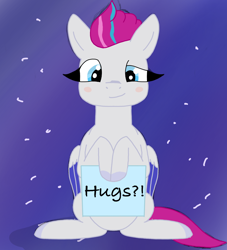 Size: 1998x2198 | Tagged: safe, anonymous artist, derpibooru exclusive, zipp storm, pegasus, pony, g5, female, hoof hold, looking at you, mare, sign, sitting, solo, text