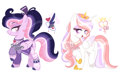 Size: 3164x1876 | Tagged: safe, artist:dixieadopts, oc, oc only, oc:dream love, oc:love star, alicorn, pegasus, pony, clothes, female, magical lesbian spawn, mare, offspring, parent:princess cadance, parent:rainbow dash, parent:shining armor, parents:cadash, parents:shiningcadance, simple background, transparent background