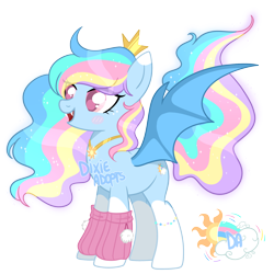 Size: 2000x2000 | Tagged: safe, artist:dixieadopts, oc, oc only, oc:hypnotic skies, bat pony, pony, female, high res, magical lesbian spawn, mare, offspring, parent:princess celestia, parent:rainbow dash, parents:dashlestia, simple background, solo, transparent background