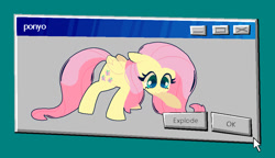 Size: 997x574 | Tagged: safe, artist:talimingi, fluttershy, pegasus, pony, g4, cute, female, floppy ears, mare, microsoft windows, shyabetes, solo, this will end in explosions, windows 98