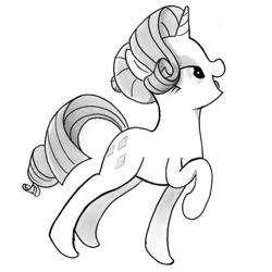 Size: 3576x3581 | Tagged: safe, anonymous artist, rarity, pony, unicorn, g4, alternate hairstyle, female, high res, looking up, mare, monochrome, raised hoof, simple background, solo, traditional art, white background