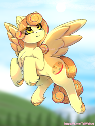 Size: 1125x1500 | Tagged: safe, artist:taiweiart, oc, oc only, oc:terra, pegasus, pony, chest fluff, female, flying, mare, solo, spread wings, unshorn fetlocks, wings