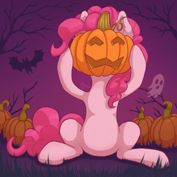 Size: 3000x3000 | Tagged: safe, artist:0okami-0ni, pinkie pie, g4, belly, female, halloween, high res, holiday, jack-o-lantern, mare, pumpkin, solo