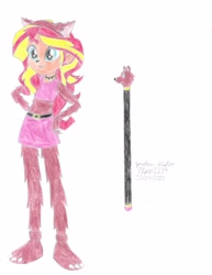 Size: 2550x3300 | Tagged: safe, artist:elsie1234, part of a set, sunset shimmer, human, werewolf, equestria girls, g4, cane, clothes, colored sketch, costume, female, halloween, halloween costume, high res, holiday, prop, simple background, sketch, solo, white background