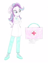 Size: 2550x3300 | Tagged: safe, artist:elsie1234, part of a set, starlight glimmer, human, equestria girls, g4, clothes, colored sketch, costume, doctor, equestria girls-ified, female, first aid kit, halloween, halloween costume, high res, holiday, medical, prop, simple background, sketch, white background