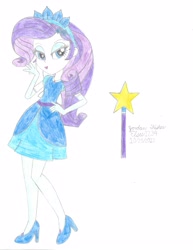 Size: 2550x3300 | Tagged: safe, artist:elsie1234, part of a set, rarity, fairy, human, equestria girls, g4, clothes, colored sketch, costume, dress, female, halloween, halloween costume, high heels, high res, magic wand, princess, prop, shoes, simple background, sketch, solo, white background, wings