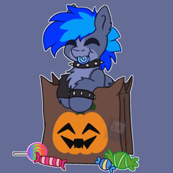Size: 1048x1048 | Tagged: safe, artist:bluemoon, oc, oc:proffy floyd, pony, animated, bag, candy, candy bag, commission, eating, food, gif, halloween, holiday, munching, nightmare night, nom, solo, your character here
