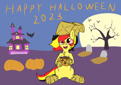Size: 2000x1400 | Tagged: safe, artist:amateur-draw, oc, oc:chocolate sweets, earth pony, pony, belgium, candy, female, food, halloween, holiday, mare, pumpkin, solo