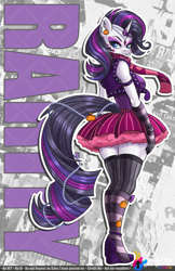 Size: 792x1224 | Tagged: safe, artist:inkkeystudios, gameloft, rarity, unicorn, anthro, g4, my little pony: magic princess, clothes, edgy, edgy rarity, emo, goth, high heels, jewelry, makeup, punk, scarf, shoes, skirt, socks, solo, thigh highs