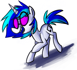 Size: 791x712 | Tagged: safe, artist:ghost, dj pon-3, vinyl scratch, pony, unicorn, g4, female, raised hoof, simple background, smiling, solo, white background