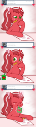 Size: 722x2554 | Tagged: safe, artist:redintravenous, oc, oc:red ribbon, pony, unicorn, ask red ribbon, female, juice, juice box, magic, mare, mouth hold, pencil, solo