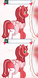 Size: 1000x2050 | Tagged: safe, artist:redintravenous, oc, oc:red ribbon, pony, unicorn, ask red ribbon, butt, clothes, dress, female, mare, mirror, plot, solo